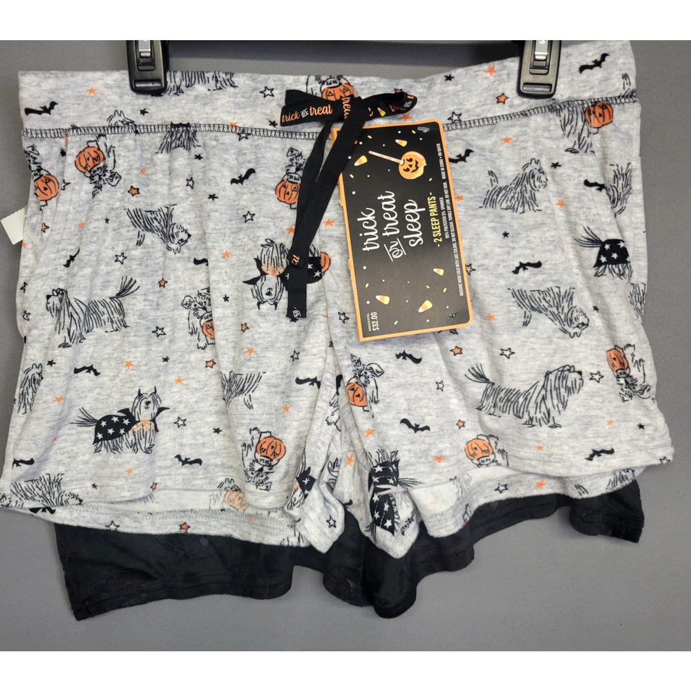 Trick Or Treat Sleep‎ Pajama Shorts Womens Large Gray Black Halloween 2 Pack New
